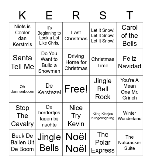 Kerst Muziek Bingo Card