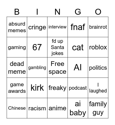instgram reels Bingo Card