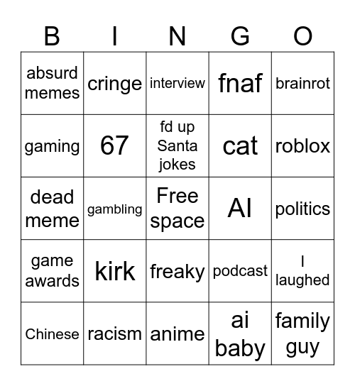 instgram reels Bingo Card