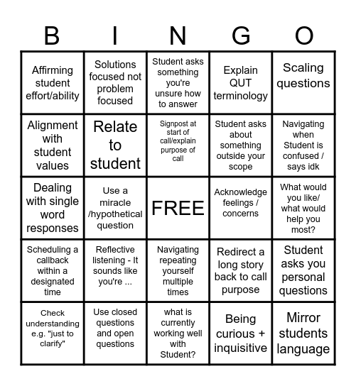 skills Bingo Card