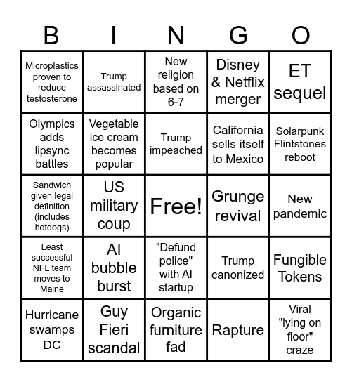 My 2026 Bingo Card Bingo Card
