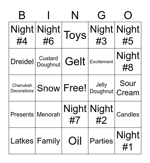 Chanukah Bingo Card