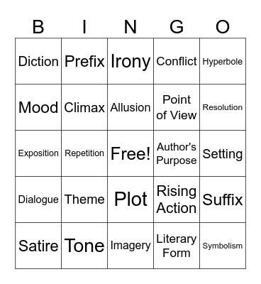 Literary Devices Review Bingo Card