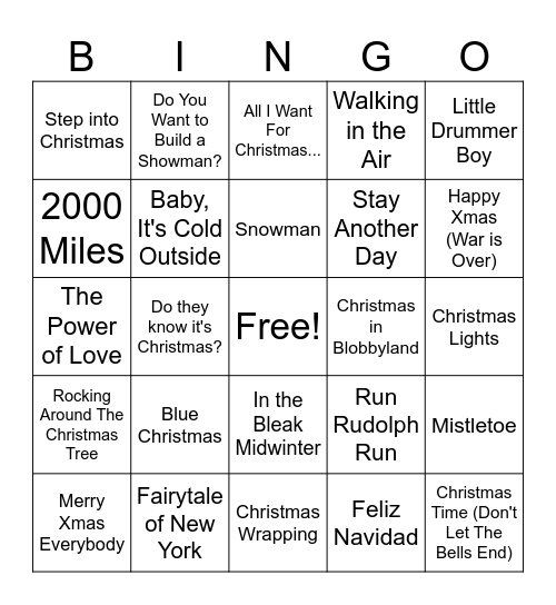 Christmas songs Bingo Card