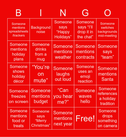 Holiday Bingo Card