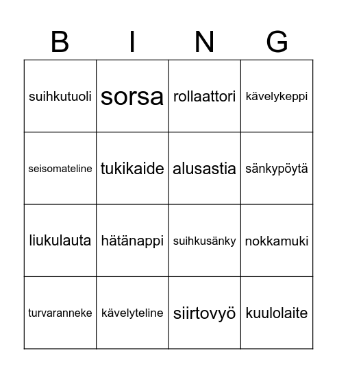 Apuvälinebingo Card
