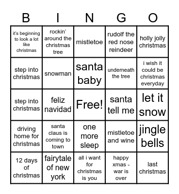 Christmas Music Bingo Card