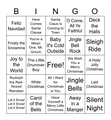 Christmas Song Bingo Card