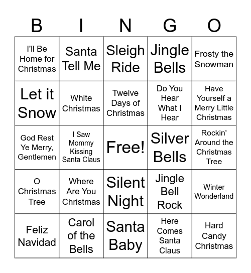 Christmas Music Bingo Card