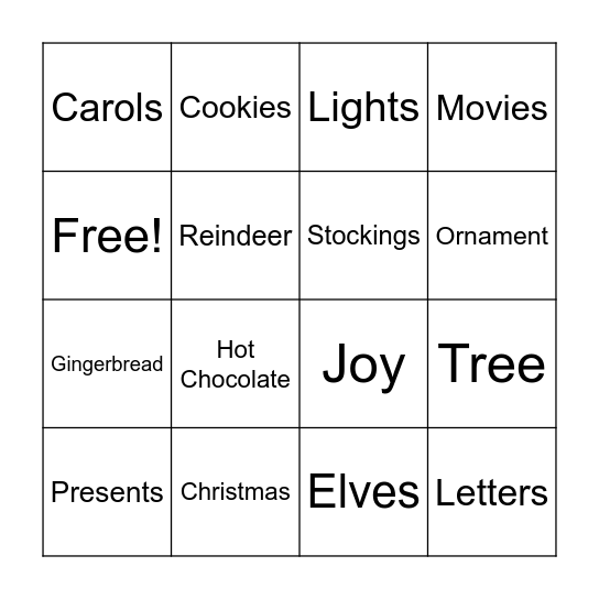 Holiday Bingo Card