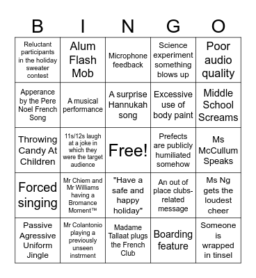 HOLIDAY ASSEMBLY Bingo Card