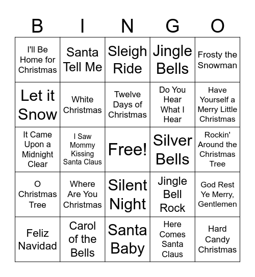 Christmas Music Bingo Card