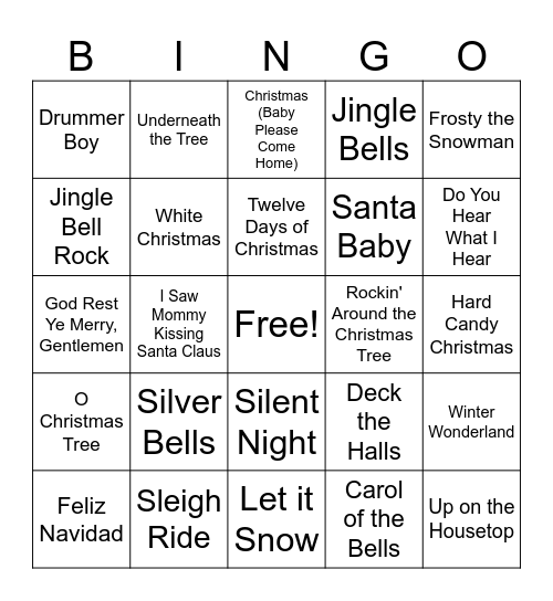Christmas Music Bingo Card