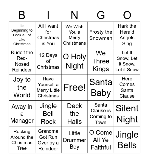 Christmas Songs Bingo Card