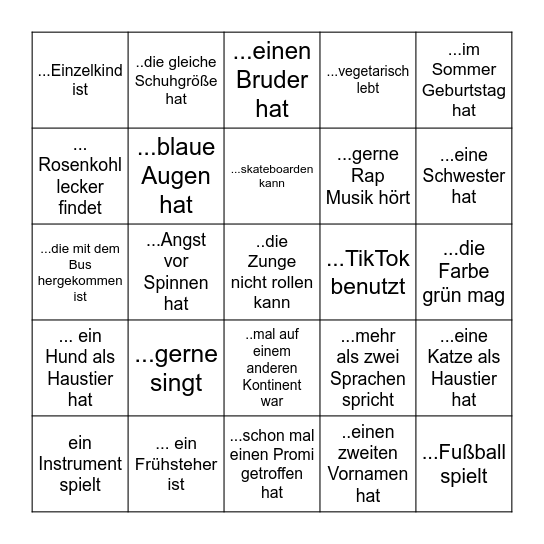 Finde eine Person die.. Bingo Card