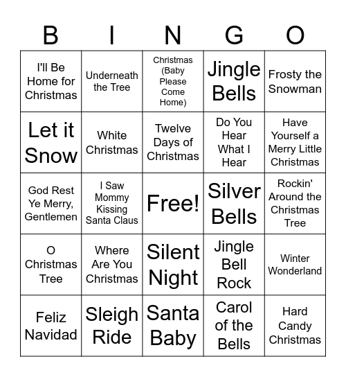 Christmas Music Bingo Card