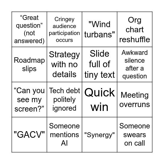 Corporate Bingo Card