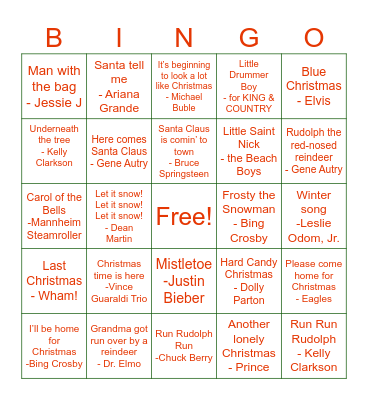 Gamma Music Bingo Card