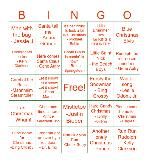 Gamma Music Bingo Card