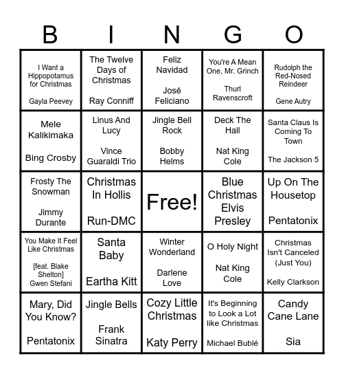 Christmas Singo Bingo Card