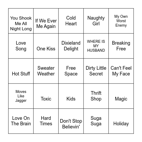 Santa's Jukebox Bingo Card