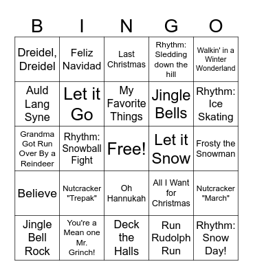 Winter Music Bingo Card