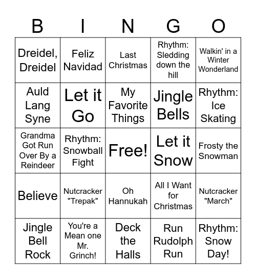 Winter Music Bingo Card