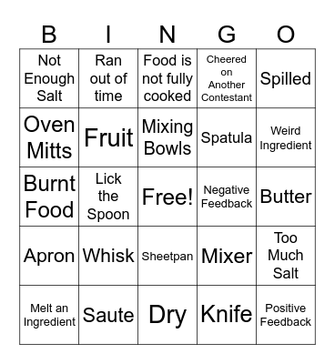 Cooking Show Bingo Card