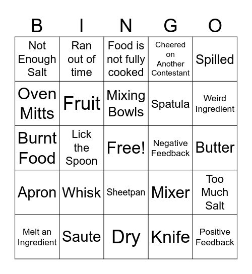 Cooking Show Bingo Card
