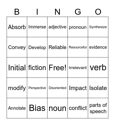 Vocabulary Bingo Card