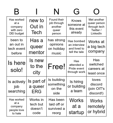 Out in Tech NY x Amazon Happy Hour Bingo (1.18) Bingo Card