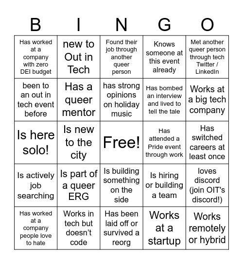 Out in Tech NY x Amazon Happy Hour Bingo (1.18) Bingo Card