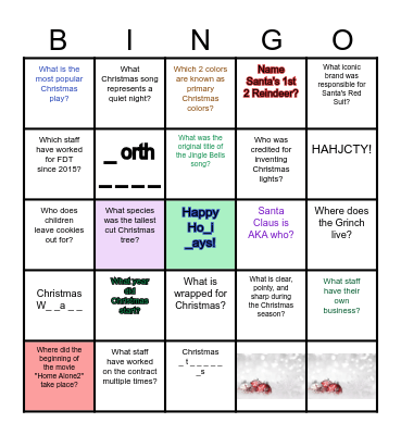 RSC Holiday Bingo Card