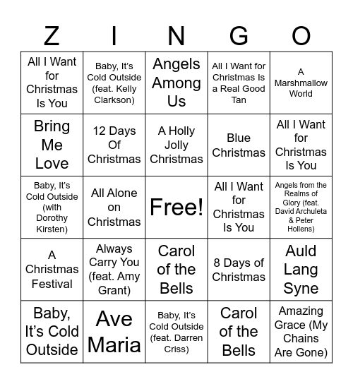 Christmas Zingo Bingo Card