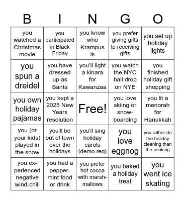 2025 Holiday Bingo! Bingo Card