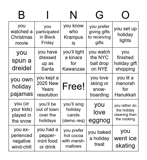 2025 Holiday Bingo! Bingo Card