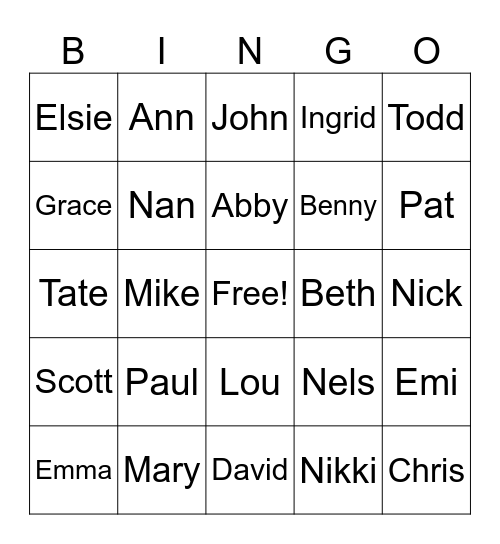 Christmas Cousins! Bingo Card