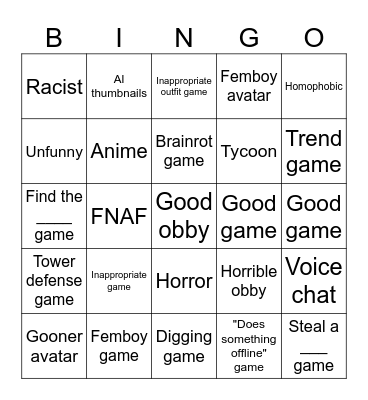Roblox Bingo Card