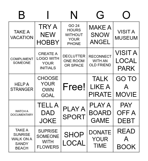 2026 GOALS BINGO Card