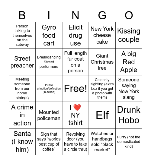 NYC Bingo Card