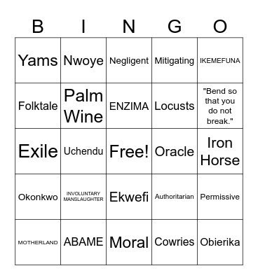 Things Fall Apart Bingo Card