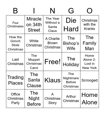 EO Holiday Bingo "X-Mas Movies" Bingo Card