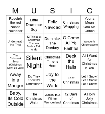 Christmas Music Bingo Card