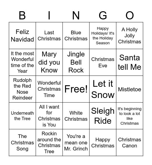 Christmas game 1 Bingo Card