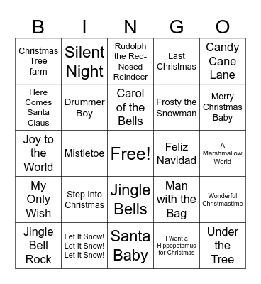 Christmas Carol Bingo Card
