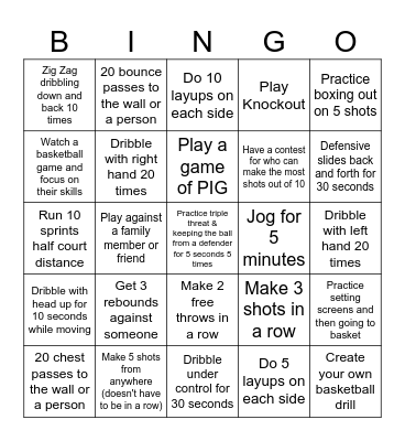 Basketball BINGO Card