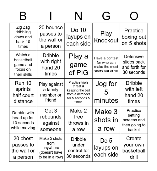 Basketball BINGO Card