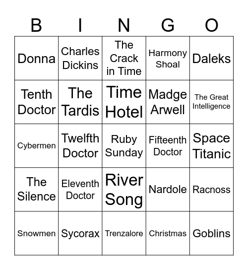 Doctor Who Christmas Bingo Card