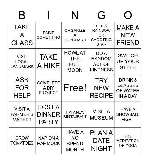 2026 GOALS BINGO Card