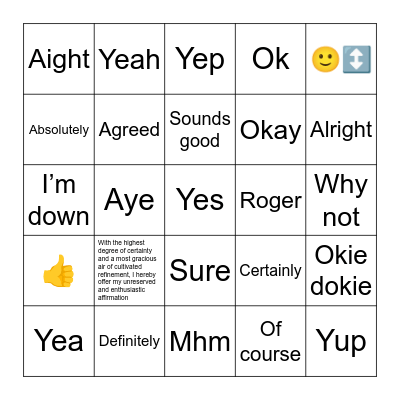Affirmative responses Bingo Card